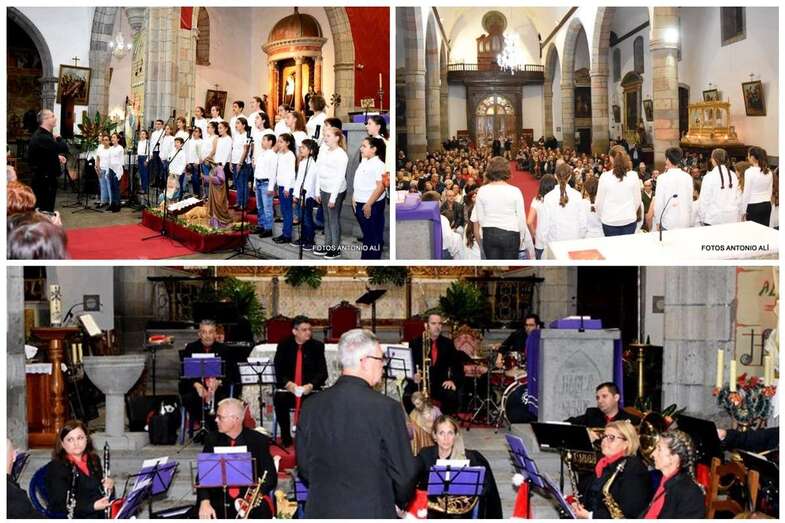 Actuación anoche del coro infantil Soront y de la Banda de Música en la Basílica de Telde (Foto Antonio Alí)